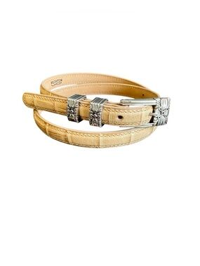 Brighton Skinny Belt Beige Moc Crocodile Embossed Leather Silver Buckle Medium